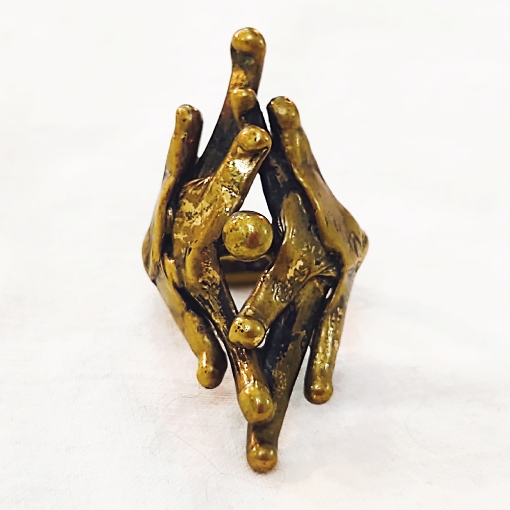 Vintage Handmade Bronze Brutalist Modernist  Ring- Size 7 - Picture 3 of 9